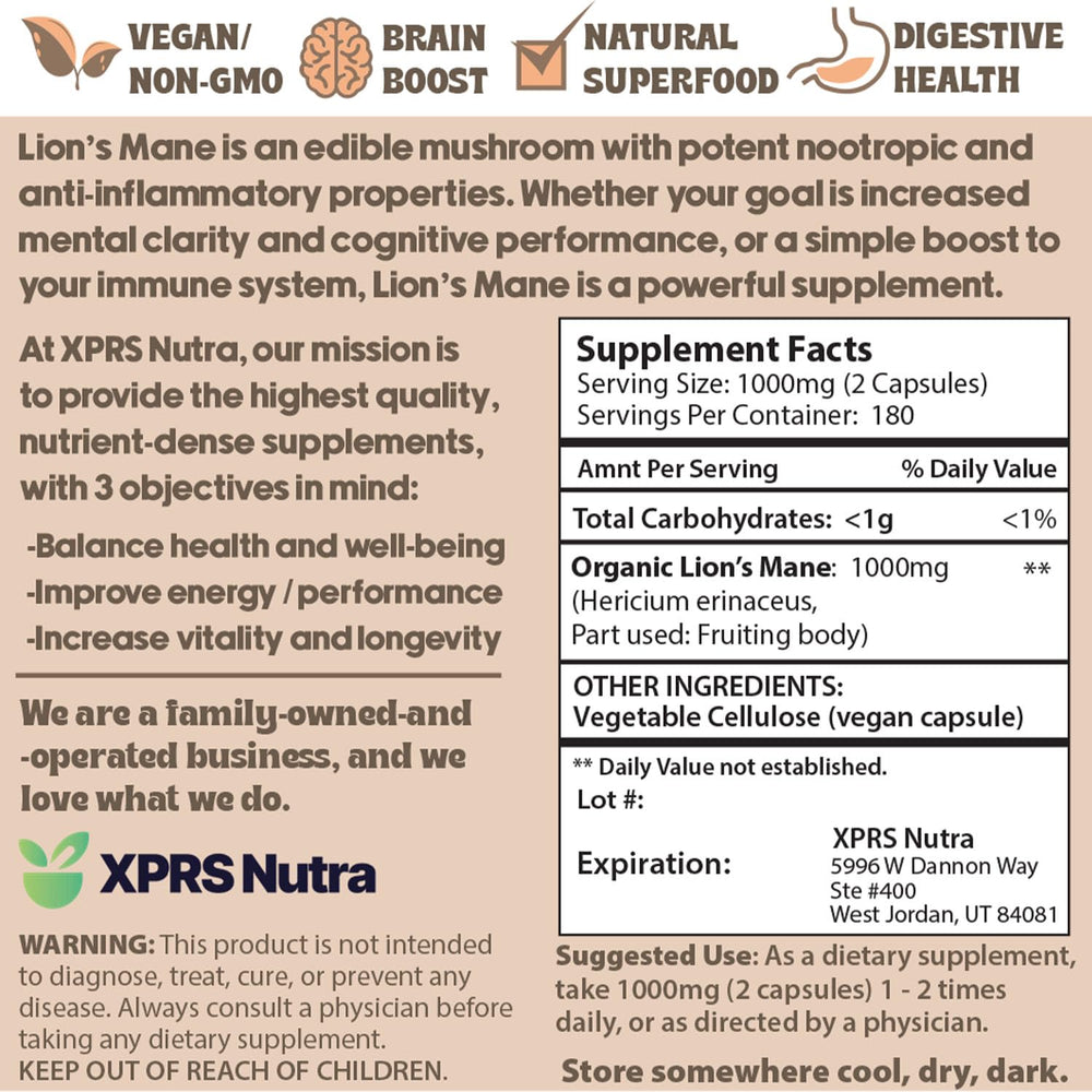 360-count XPRS Nutra Lions Mane pack for long-term routine