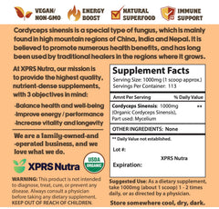 XPRS Nutra Organic Cordyceps powder pour enables easy mixing for focus and stamina.