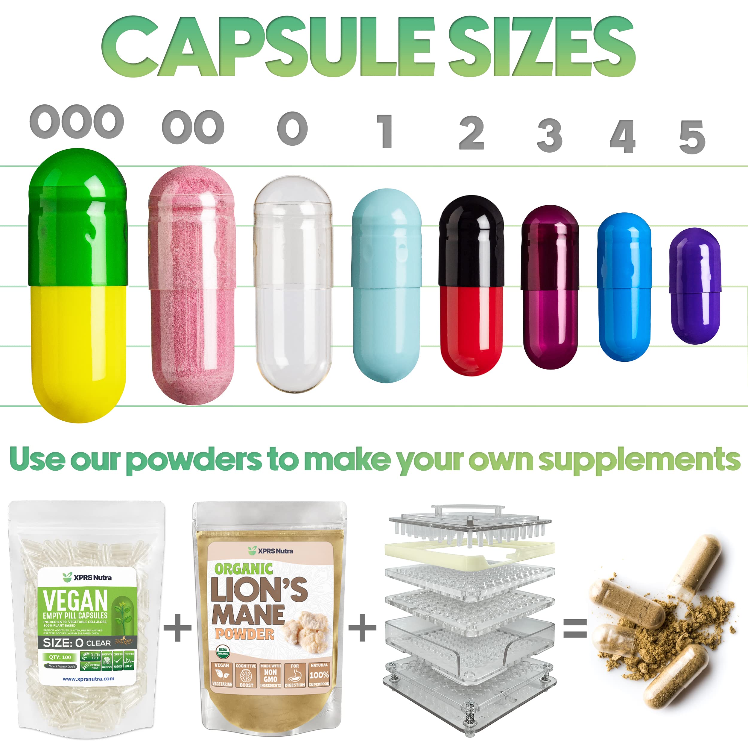 XPRS Nutra size 0 capsules ideal for custom blends and labeling.