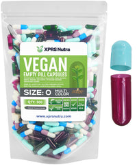 XPRS Nutra Size 0 empty capsules in multicolor shells for precise DIY fillings.