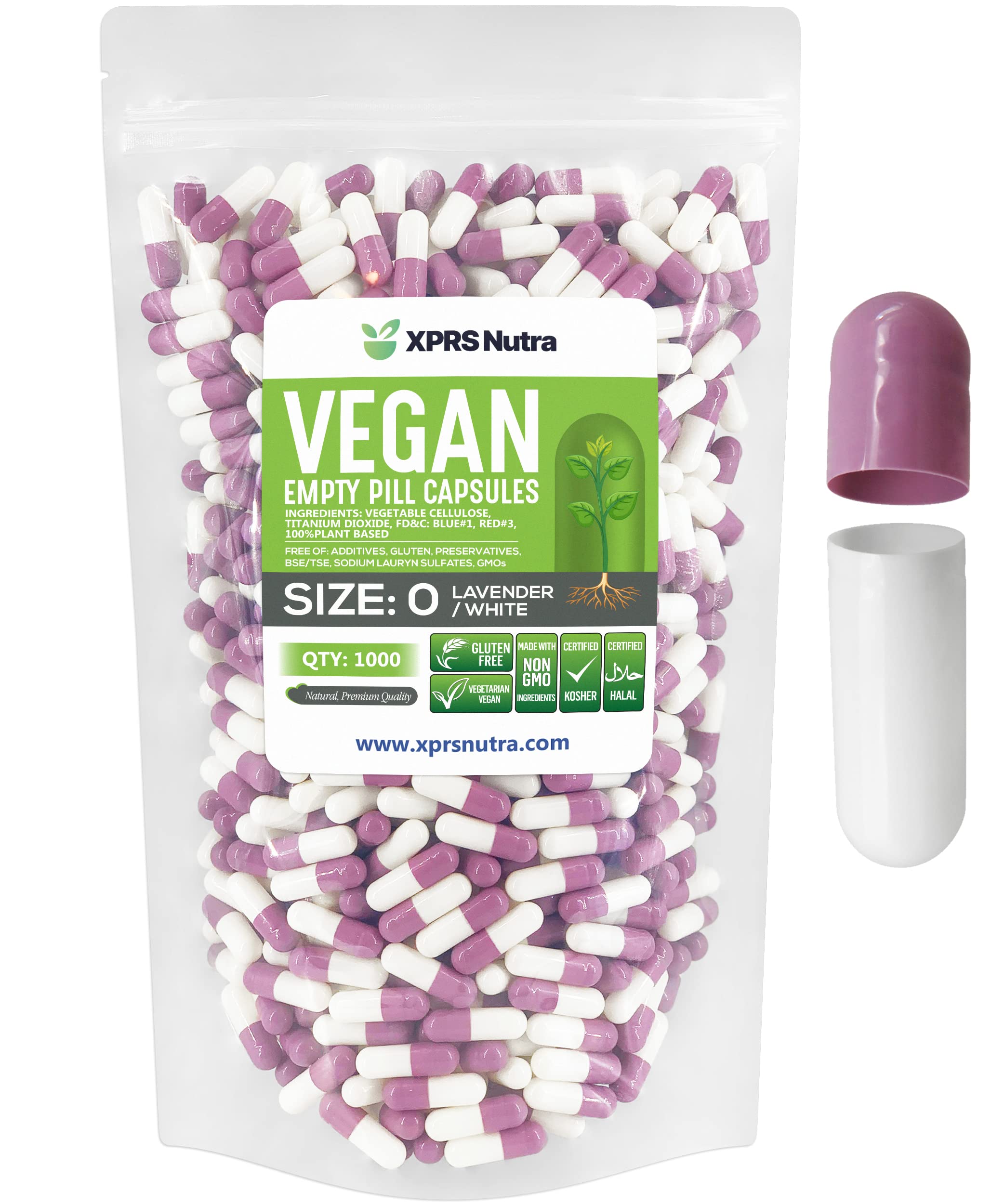 XPRS Nutra Size 0 empty capsules 1000-count container with clear shells for precise filling.