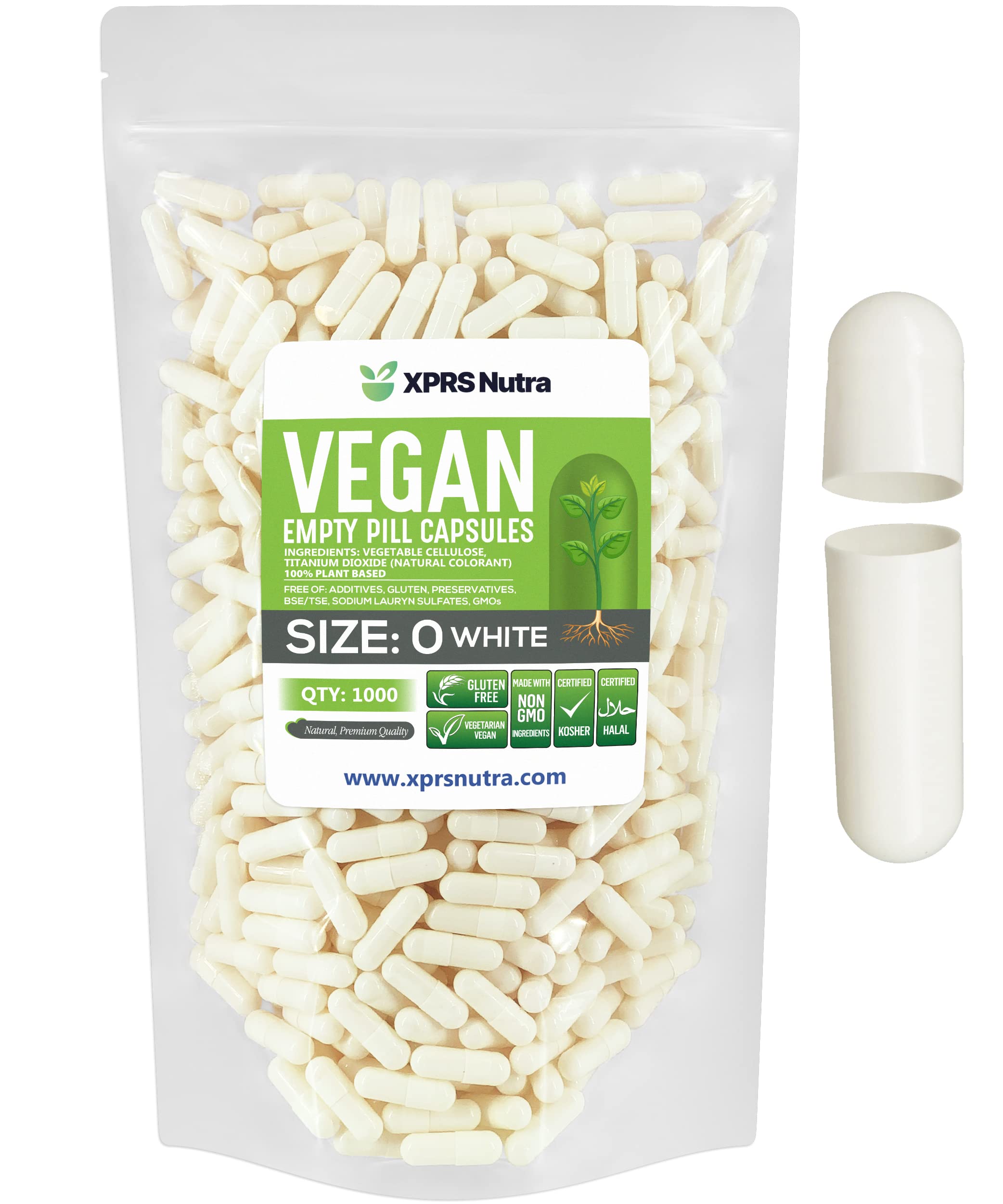 XPRS Nutra Size 0 empty capsules, clear shells for precise DIY supplement filling.