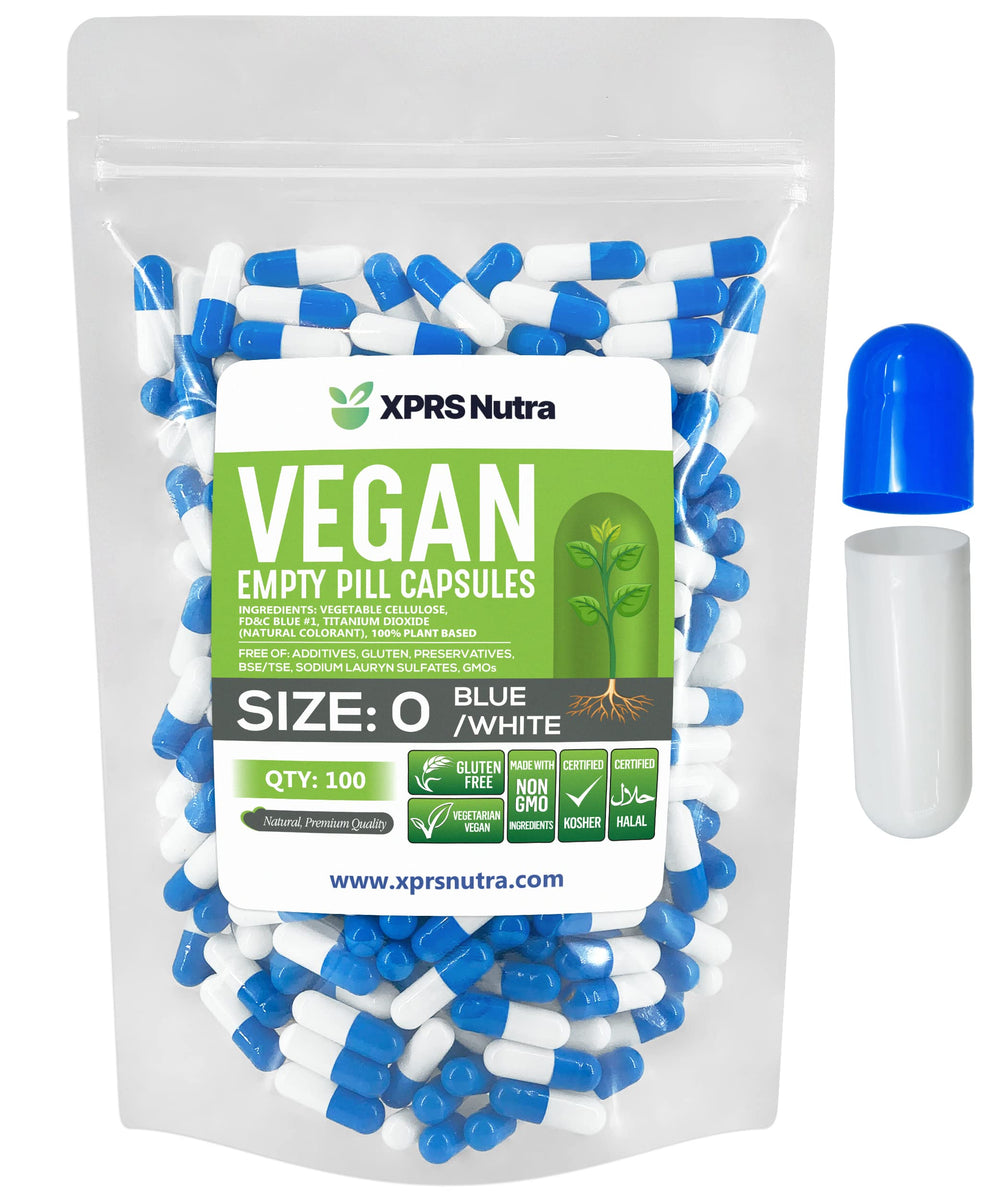 XPRS Nutra Size 0 empty capsules pack front, vegan shells ideal for precise DIY filling