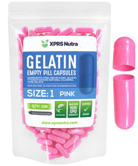 XPRS Nutra Size 1 pink empty capsules with clear shells for easy filling.