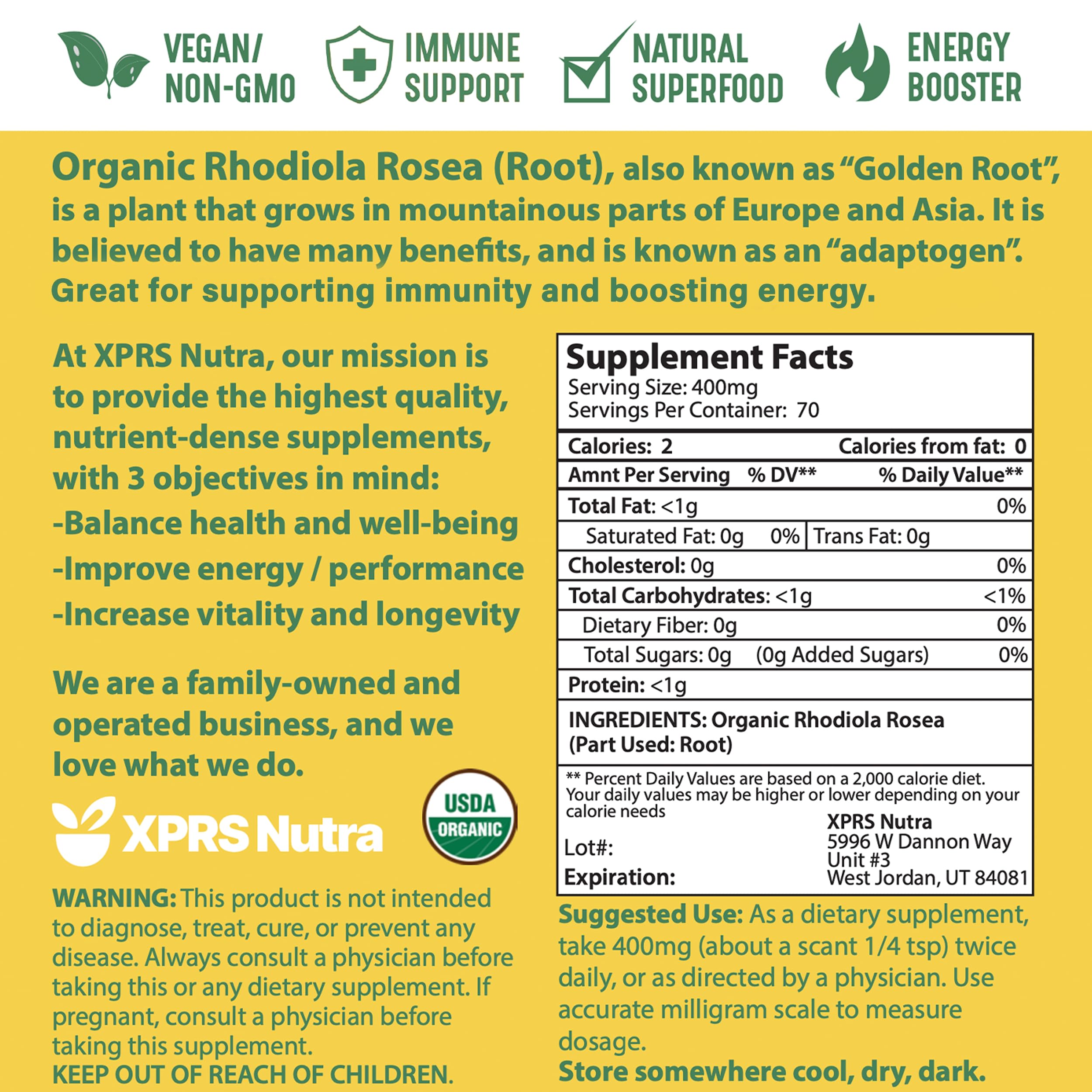 XPRS Nutra Vegan Rhodiola Capsules offer convenient plant-based dosing.