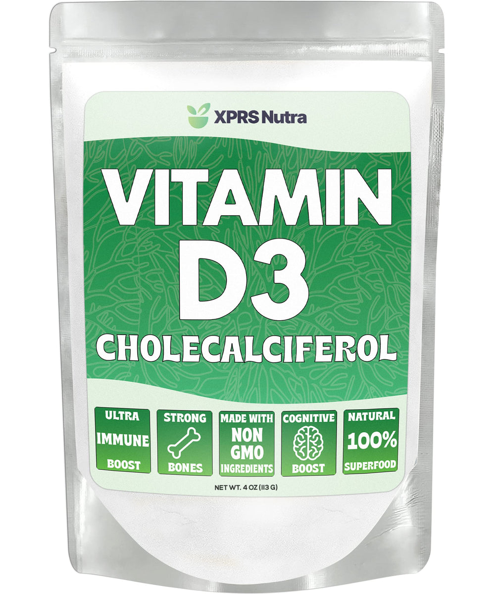 XPRS Nutra Vitamin D3 powder unflavored bottle for simple daily supplementation.