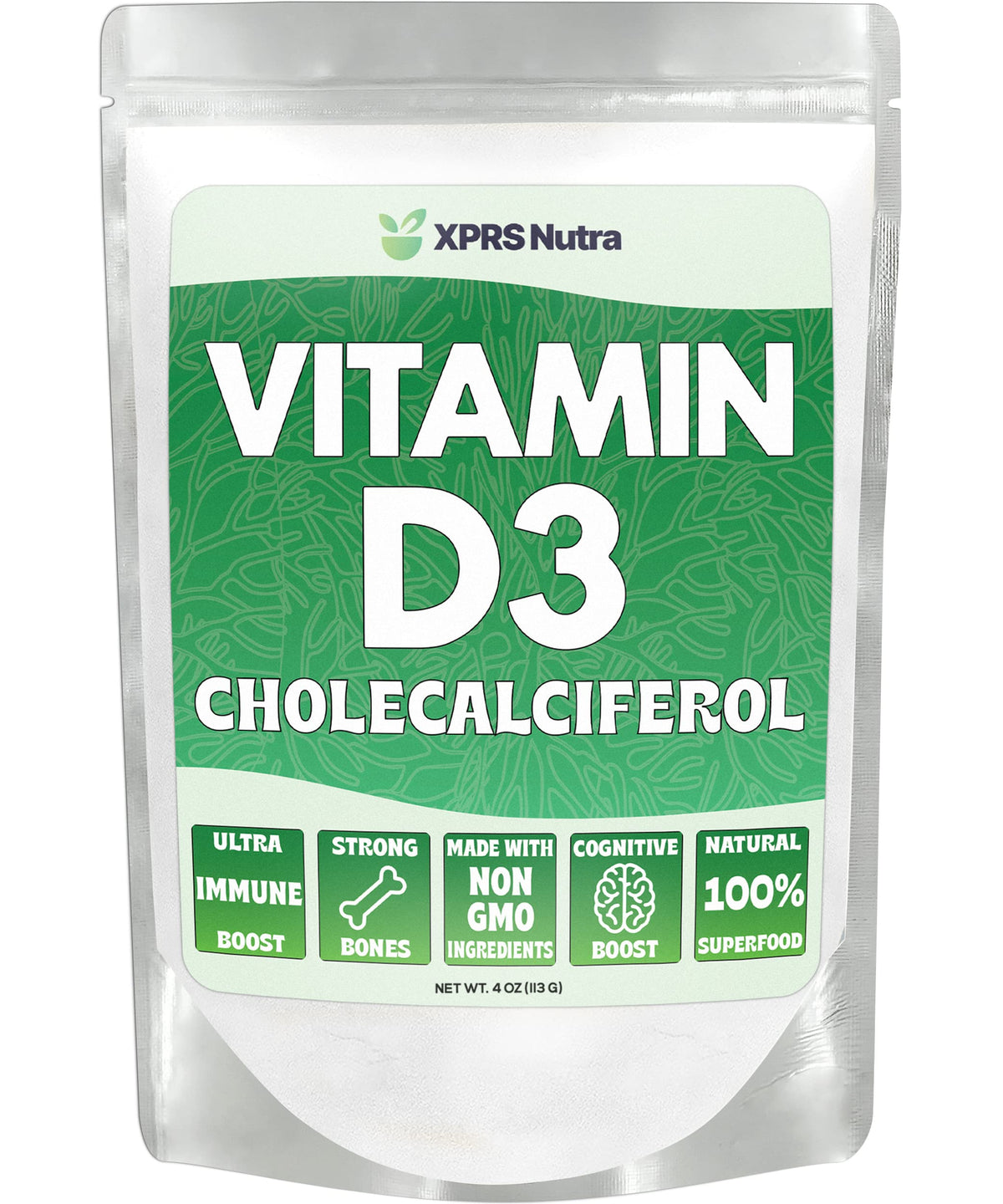XPRS Nutra Vitamin D3 powder unflavored bottle for simple daily supplementation.