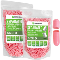 XPRS Nutra vegan size 0 capsules with pink packaging, ideal for DIY supplement blending