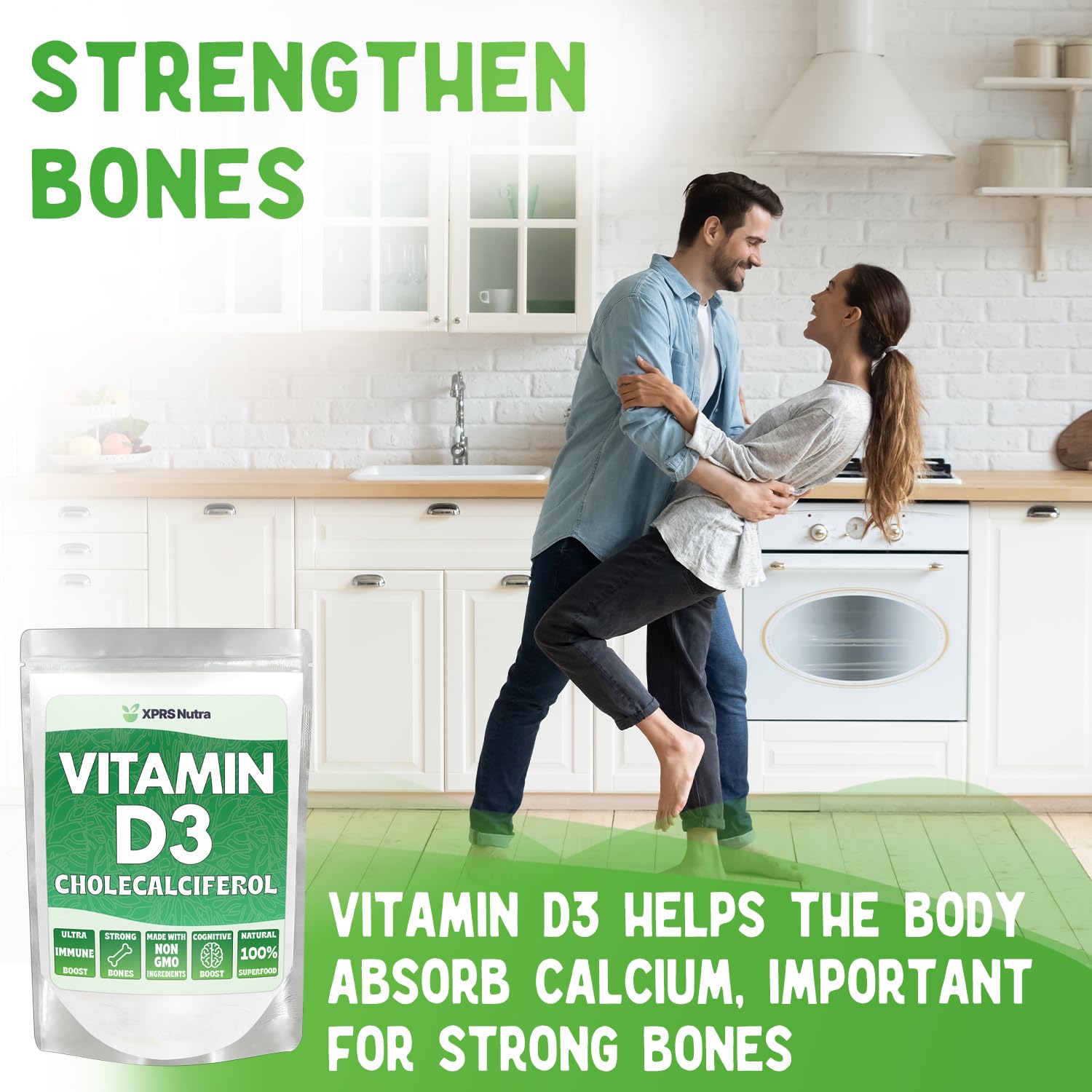 XPRS Nutra Vitamin D3 powder scoop for precise daily serving.
