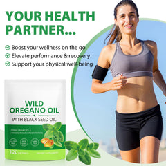 Infographic showing the 2-in-1 oregano and black seed oil blend