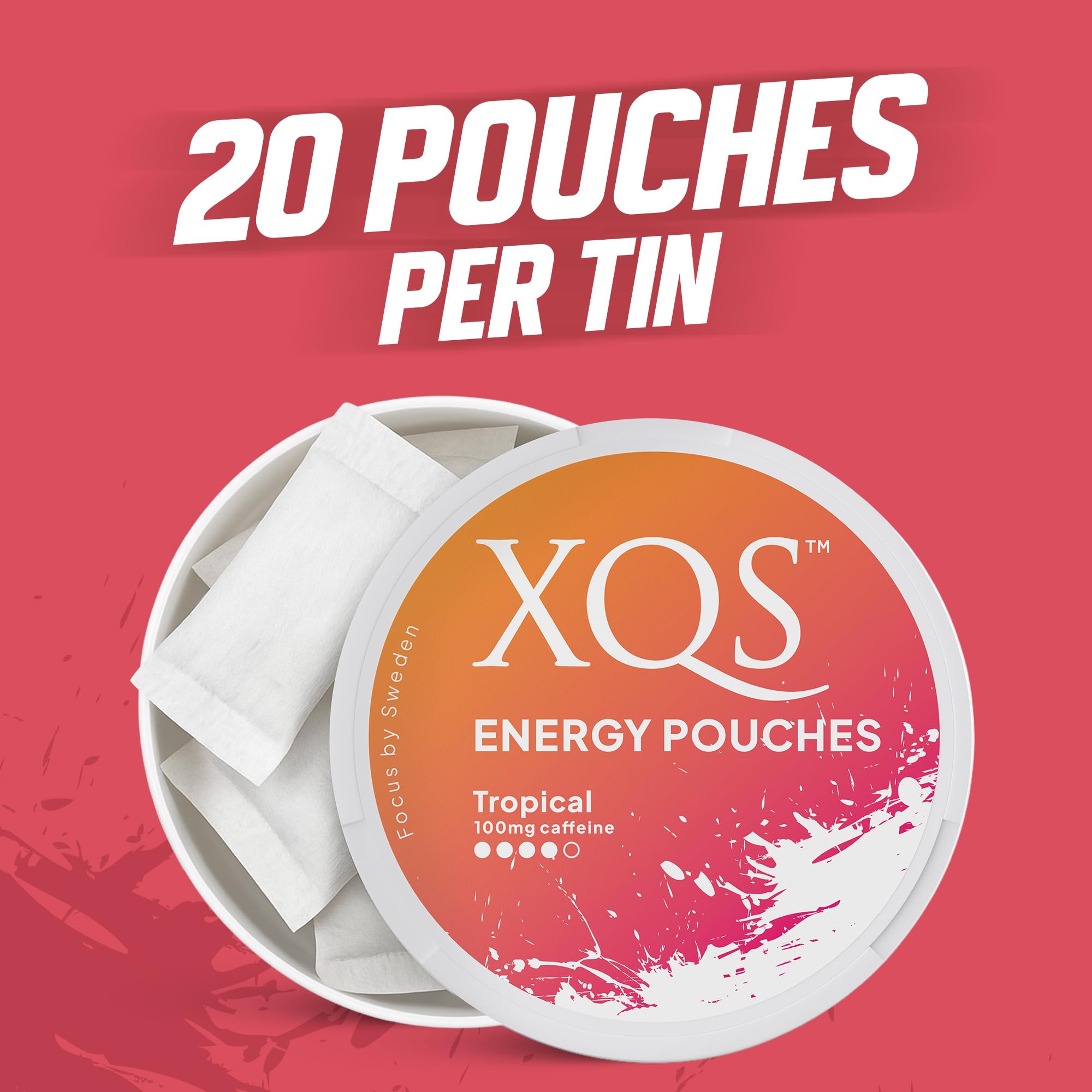 XQS white pouch closeup highlights mess-free, discreet consumption.