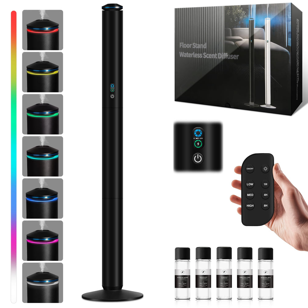 XspideM waterless diffuser tower in black finish for premium spaces, whisper-quiet aroma