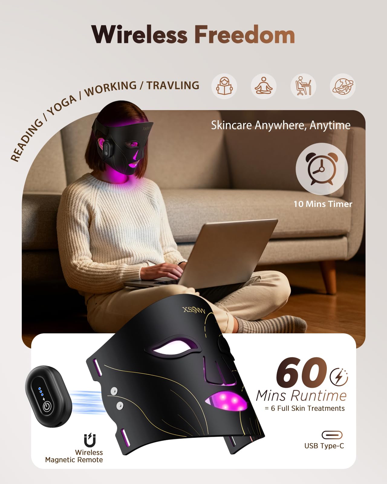 XSSNVV led mask blue light 460nm for pore care at home