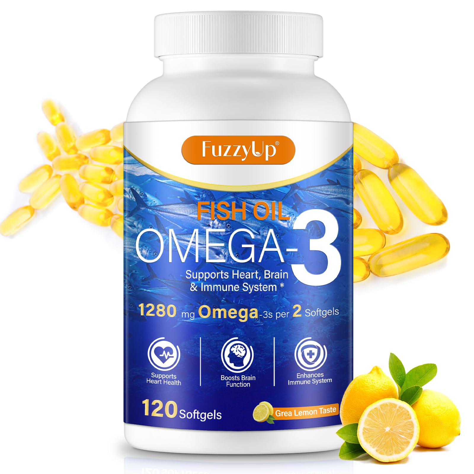 Xsvseie Omega-3 Fish Oil bottle with lemon flavor for easy absorption and pleasant taste.