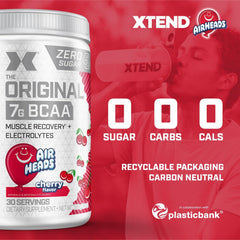 Xtend Original BCaa powder label showcases sugar-free formula and clean flavor profile