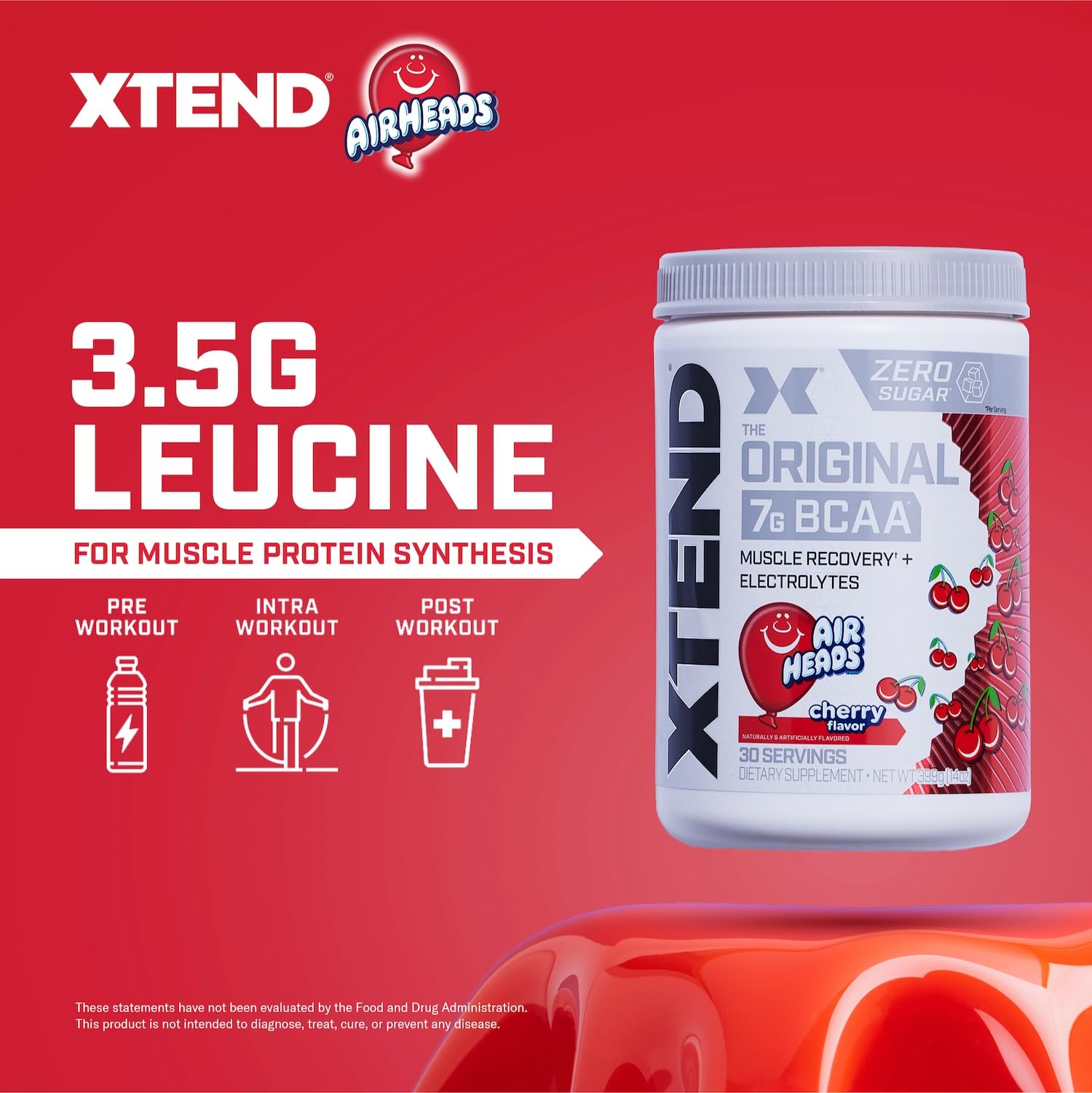 Xtend Original BCaa powder texture closeup highlights fine, fast-dissolving amino acids