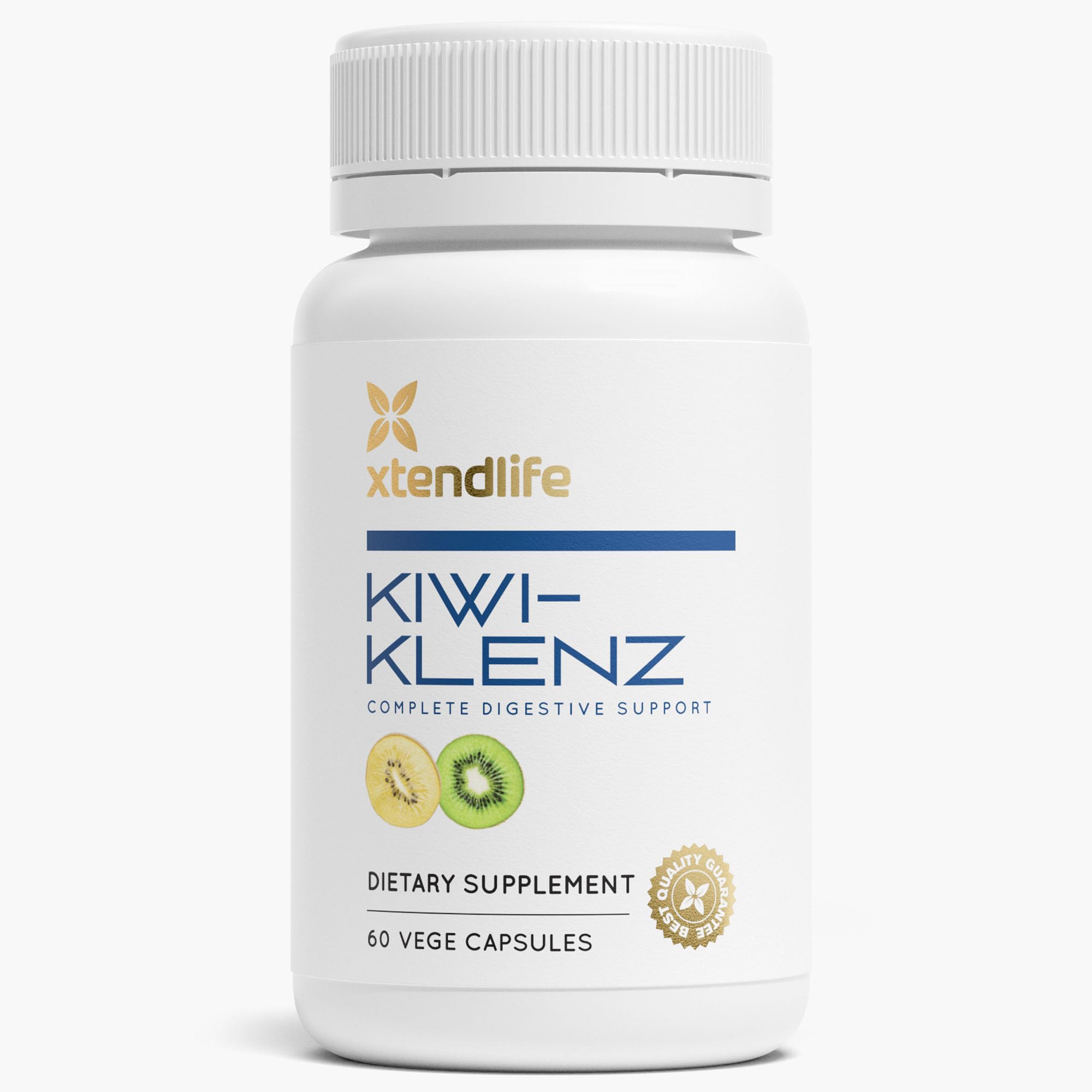 Xtendlife Kiwi-Klenz bottle provides daily digestive support for gut comfort.