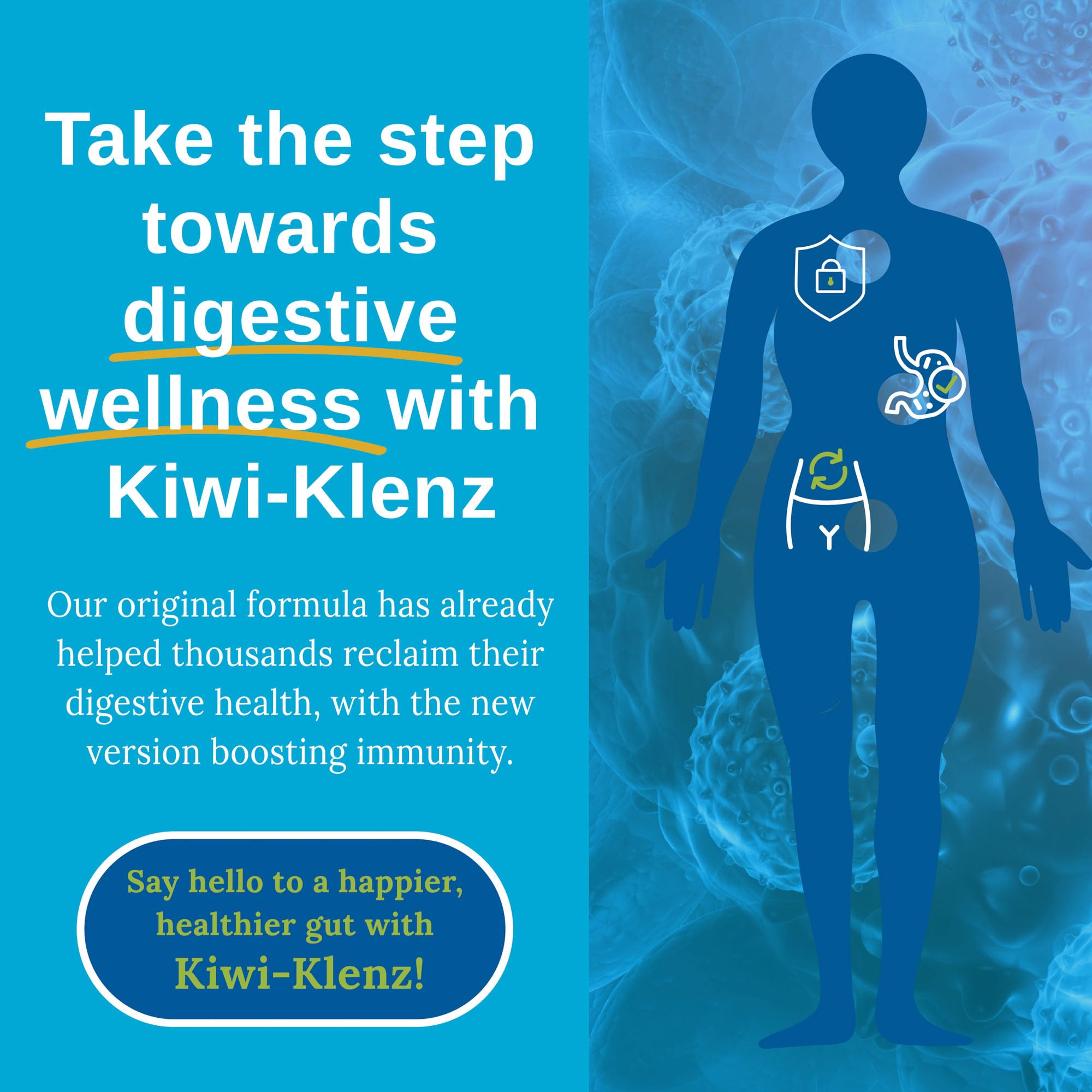 Xtendlife Kiwi-Klenz digestive enzymes illustration aids protein digestion.