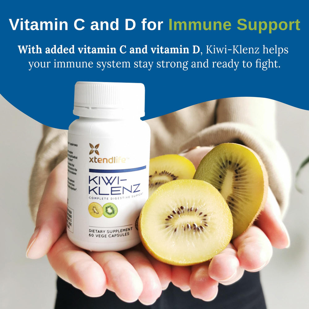 Xtendlife Kiwi-Klenz bottle on kitchen counter supports convenient daily routine.