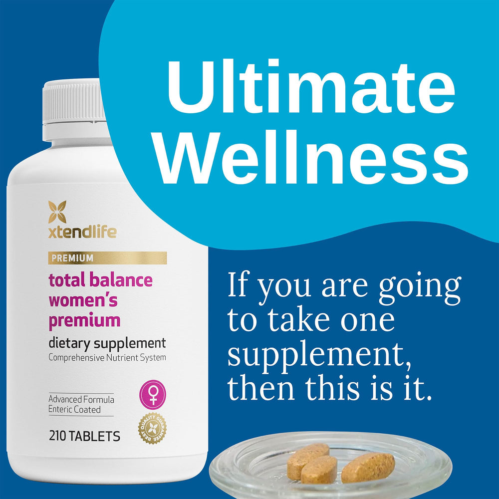 Xtendlife Total Balance Women's bottle pour with easy daily capsules for balanced nutrition.