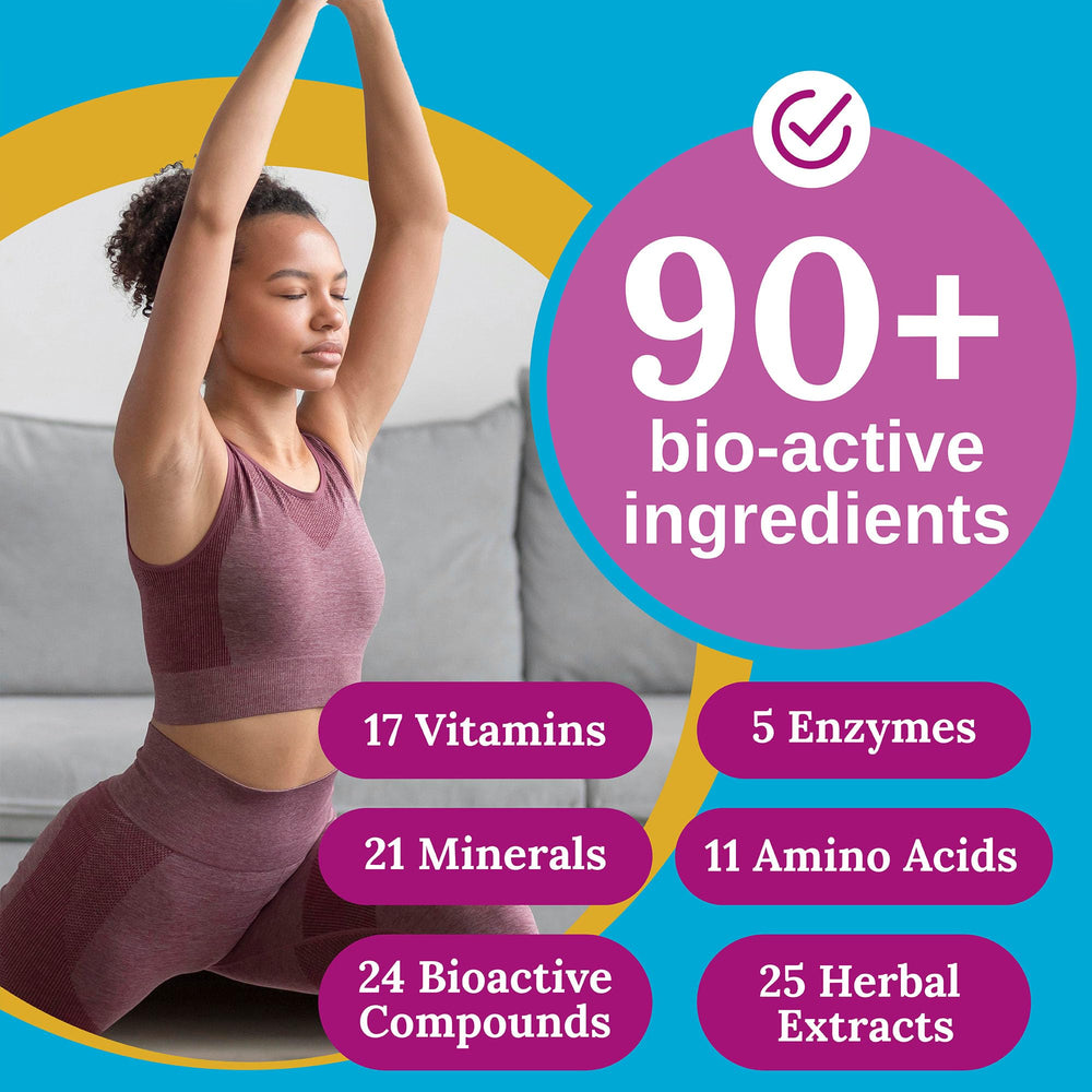 Xtendlife Total Balance Women's label detail highlights 90+ bio-active ingredients.