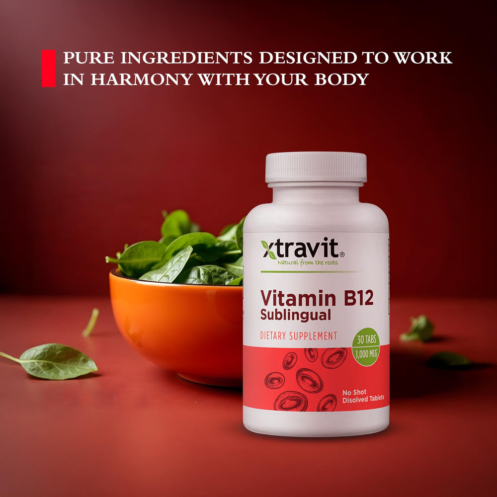 Xtravit B12 easy-to-take sublingual tablet focus.