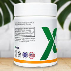 Xtravit Liposomal Vitamin C capsules closeup with smooth softgel texture.