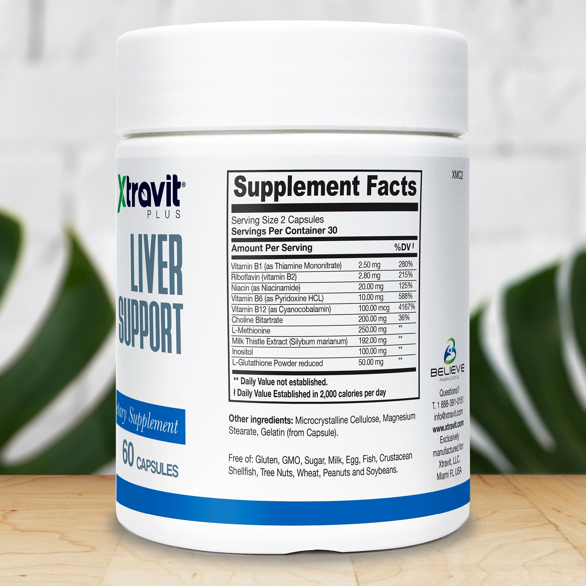 Xtravit Liver Support bottle back label with ingredients for detox.