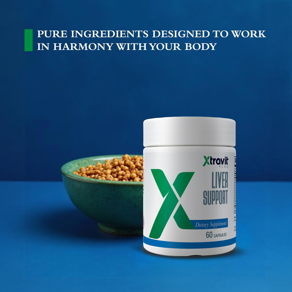 Xtravit Liver Support label detail emphasizing gluten-free and non-GMO.