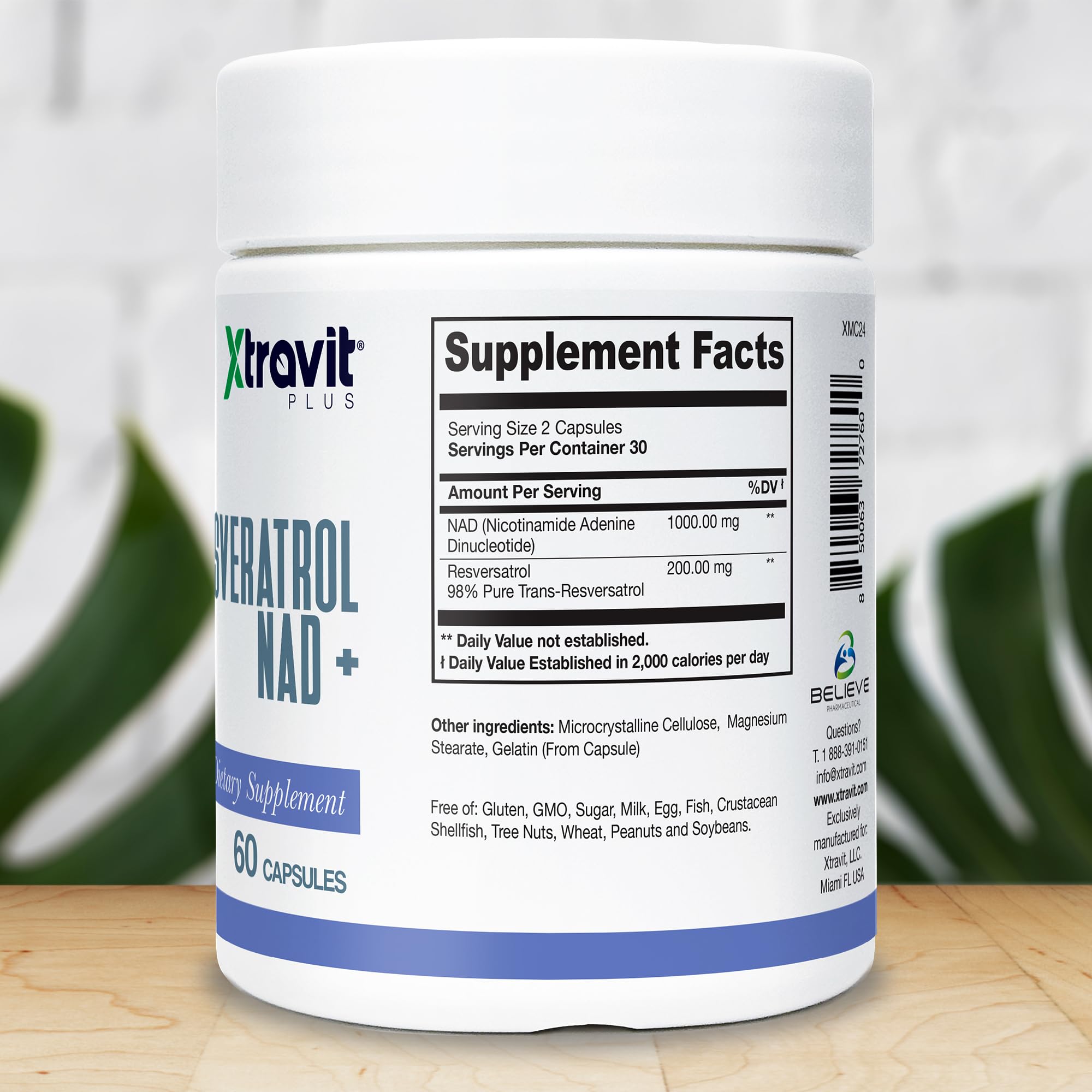 Xtravit Resveratrol NAD+ capsule close-up suggests easy daily wellness and focus