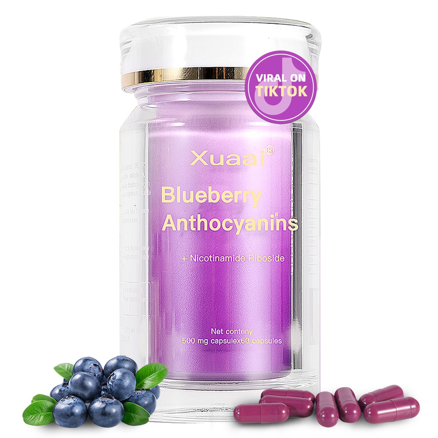 Xuaai Blueberry Anthocyanins Capsules bottle highlights antioxidant eye support