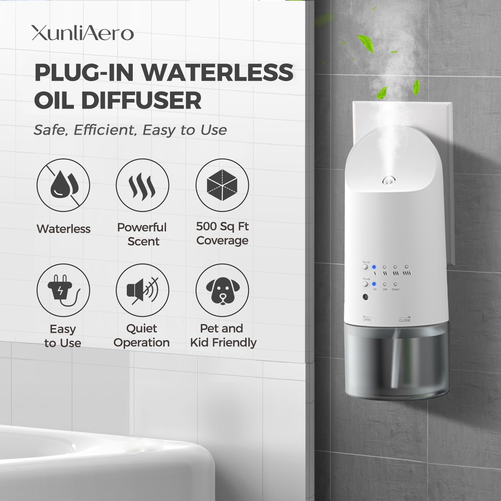 XunliAero automatic day/night modes highlights energy-saving fragrance cycles.