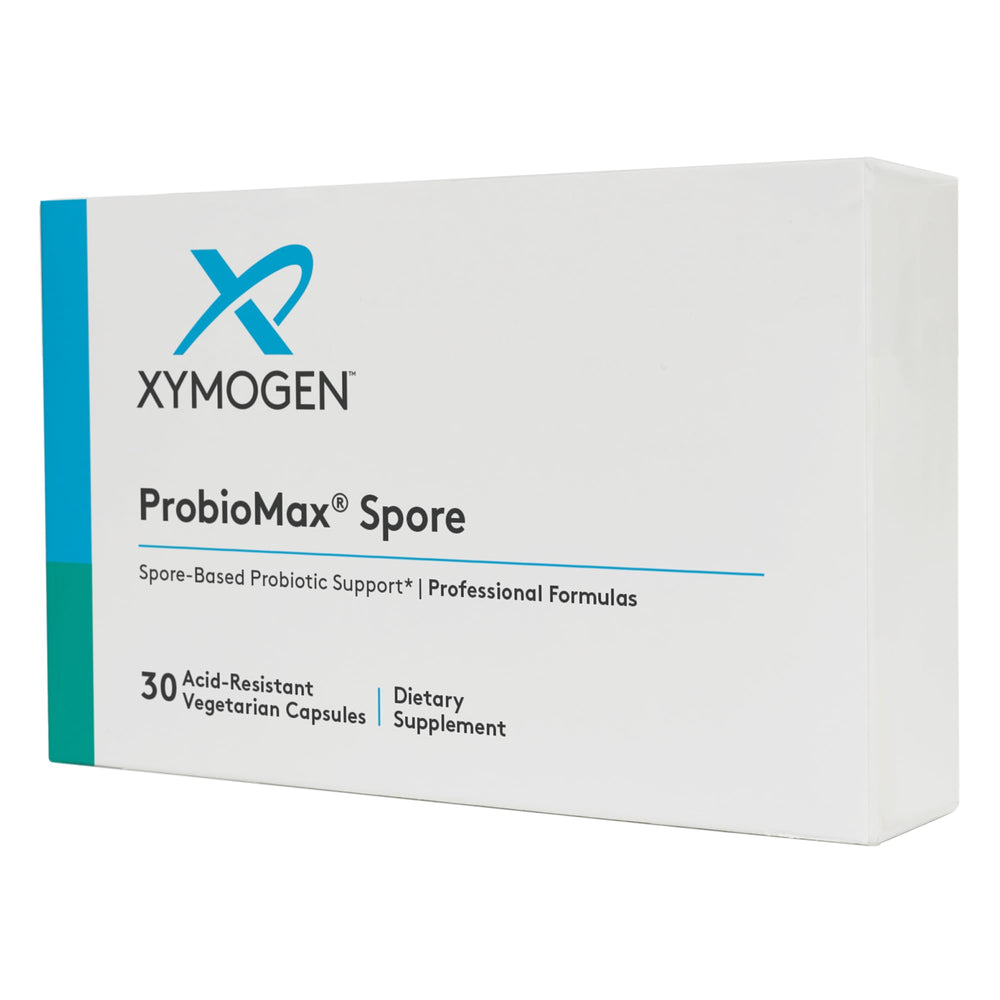 XYMOGEN ProbioMax spore bottle for digestive support.