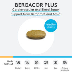 XYMOGEN BergaCor Plus bottle side view with label detailing ingredients for cardiovascular balance