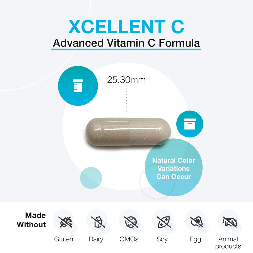 XYMOGEN Xcellent C with BioPerine emphasizes absorption and bioavailability enhancement.