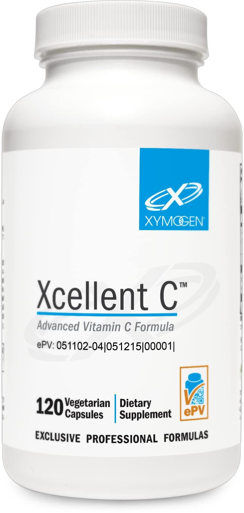 XYMOGEN Xcellent C bottle front highlighting high-potency vitamin C for daily immune support.