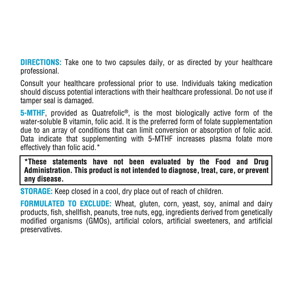 XYMOGEN 5 MTHF ingredient list highlights methylated folate and B vitamins