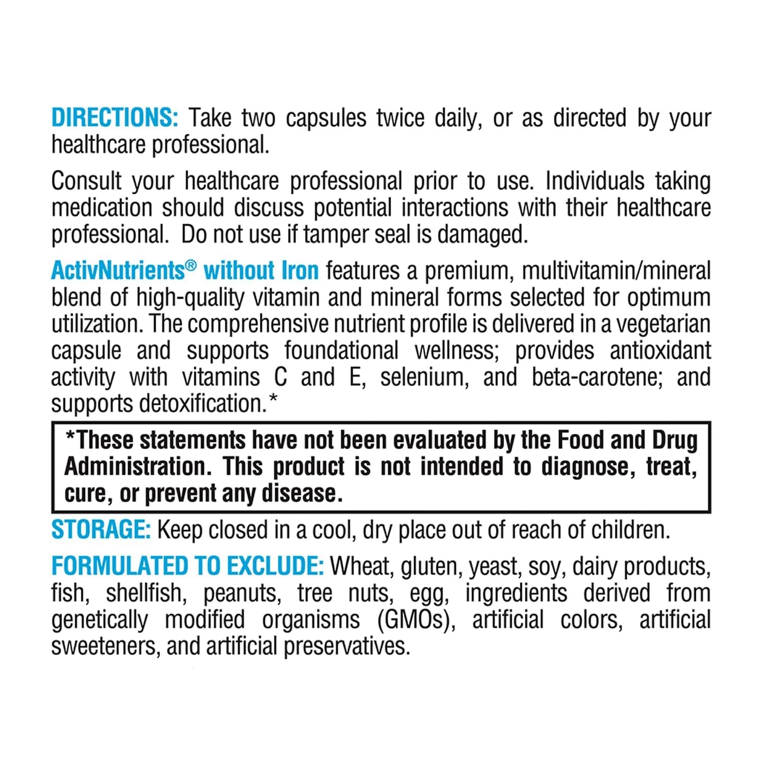 XYMOGEN ActivNutrients Without Iron bottle open with capsules for daily use