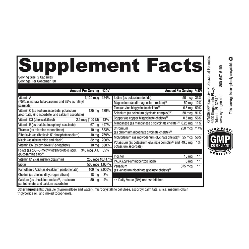 XYMOGEN ActivNutrients Without Iron capsules ready for daily use