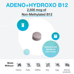 XYMOGEN Adeno+Hydroxo B12 lozenge close-up tablet, fruit punch flavor.