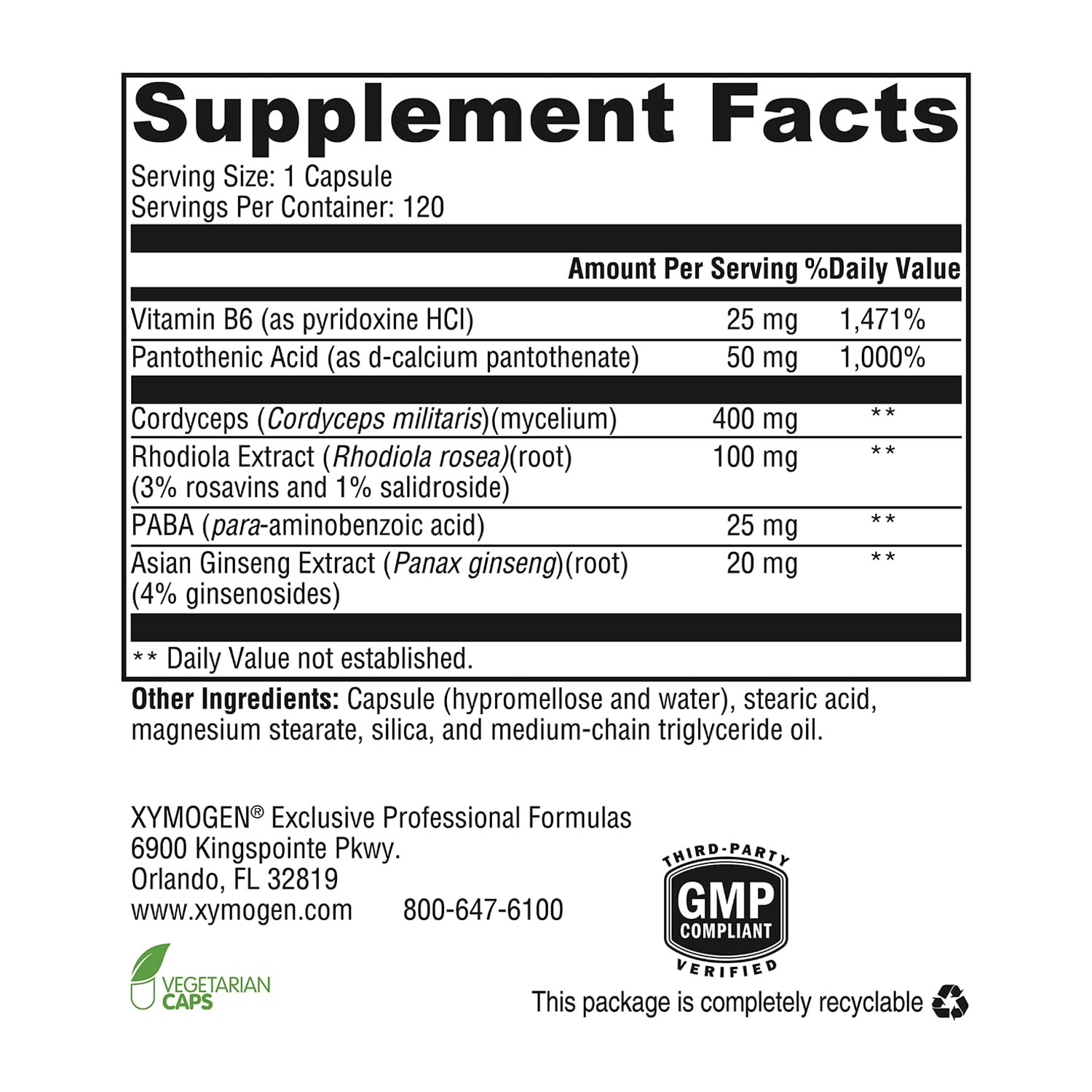 Xymogen Adrenal Essence packaging box signals pure, GMO-free formula integrity.