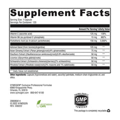 XYMOGEN Adrenaliv bottle back view showing nutrition information