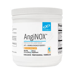 XYMOGEN AngiNOX bottle shows effervescent powder ready to boost workouts