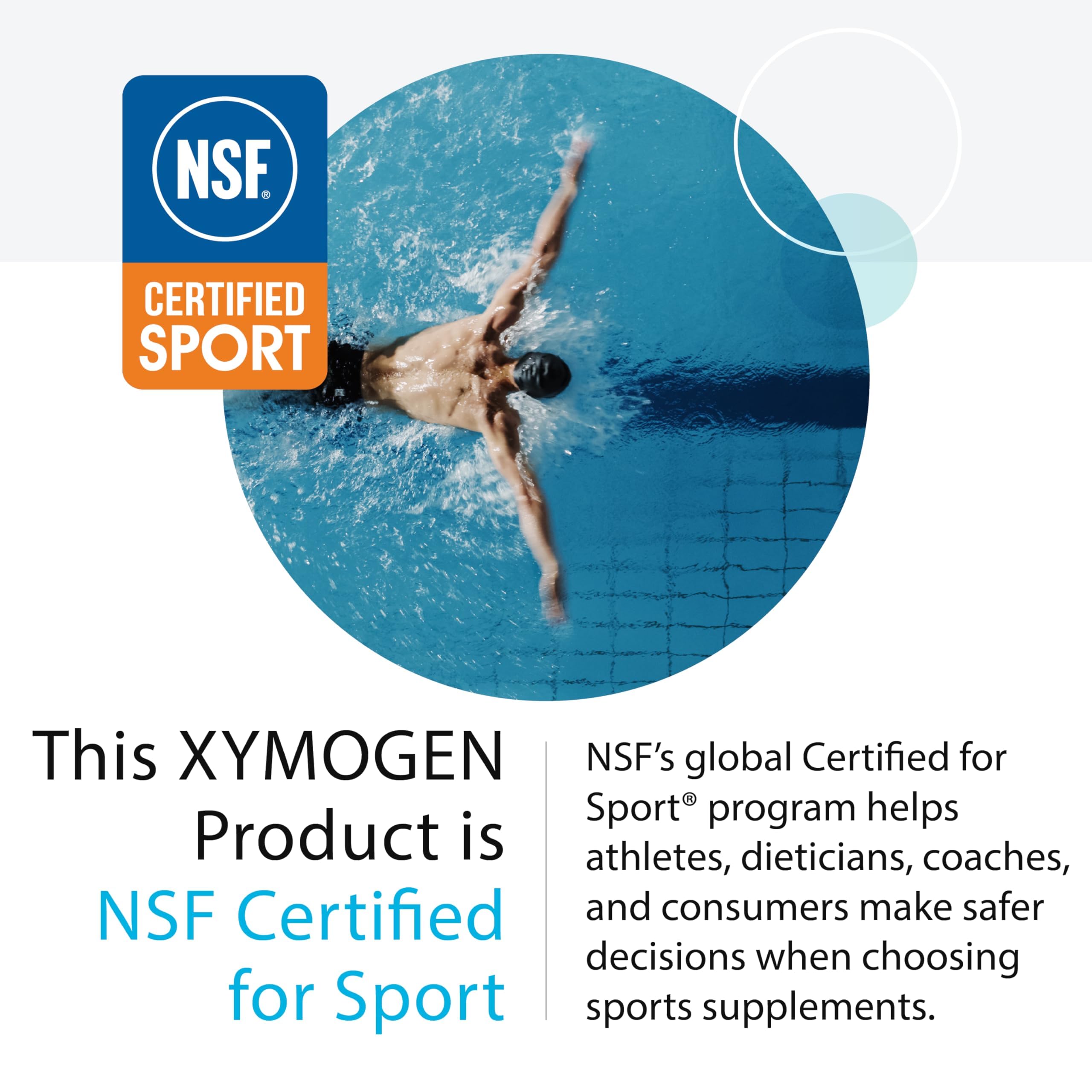 XYMOGEN ATP Ignite mixed-berry powder in glass with ice for refreshing hydration.
