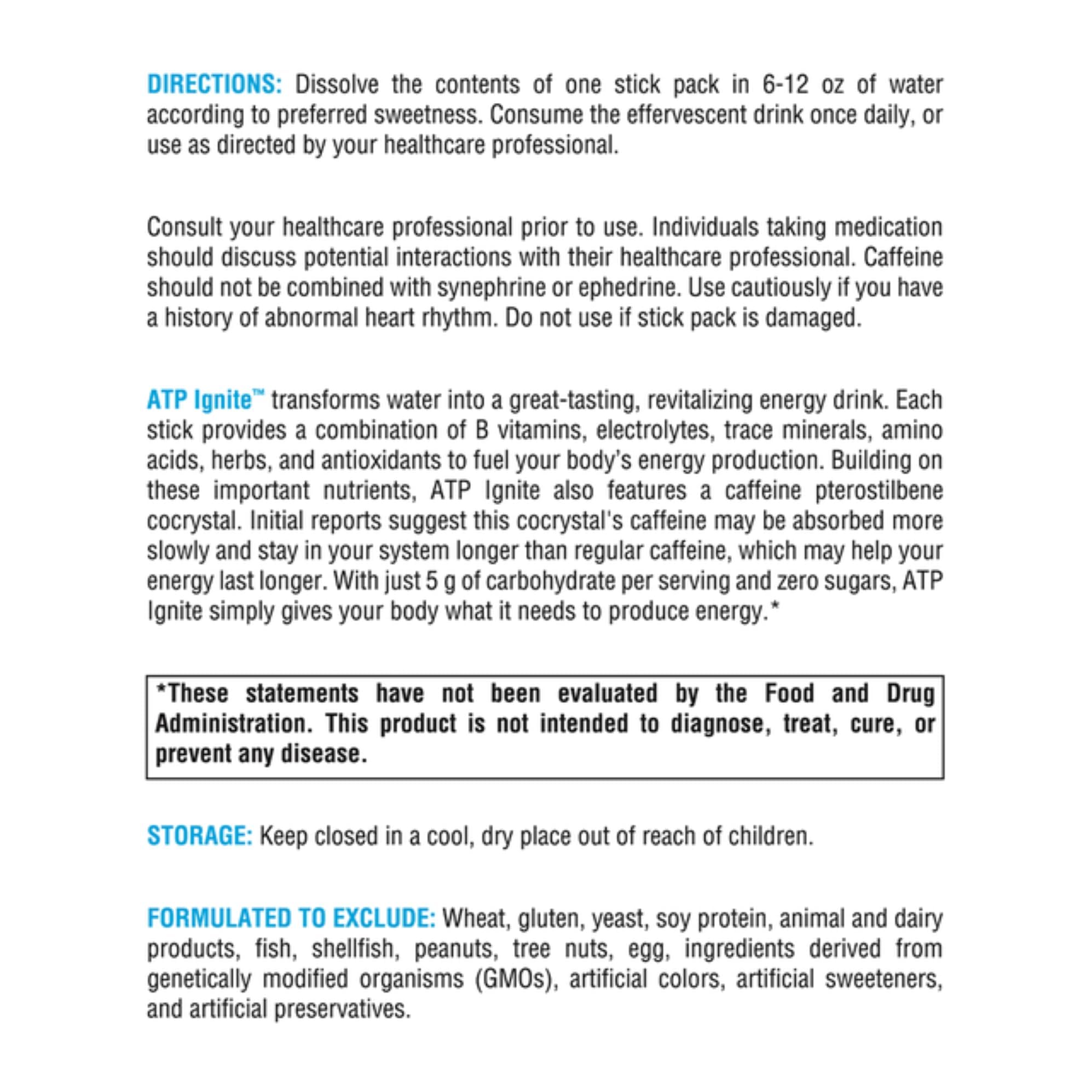XYMOGEN ATP Ignite nutrition label close-up showing ingredients for informed choices.