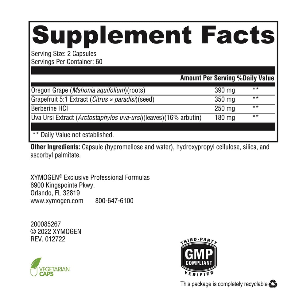 Xymogen Berbemycin label detail highlighting key ingredients and clean formula