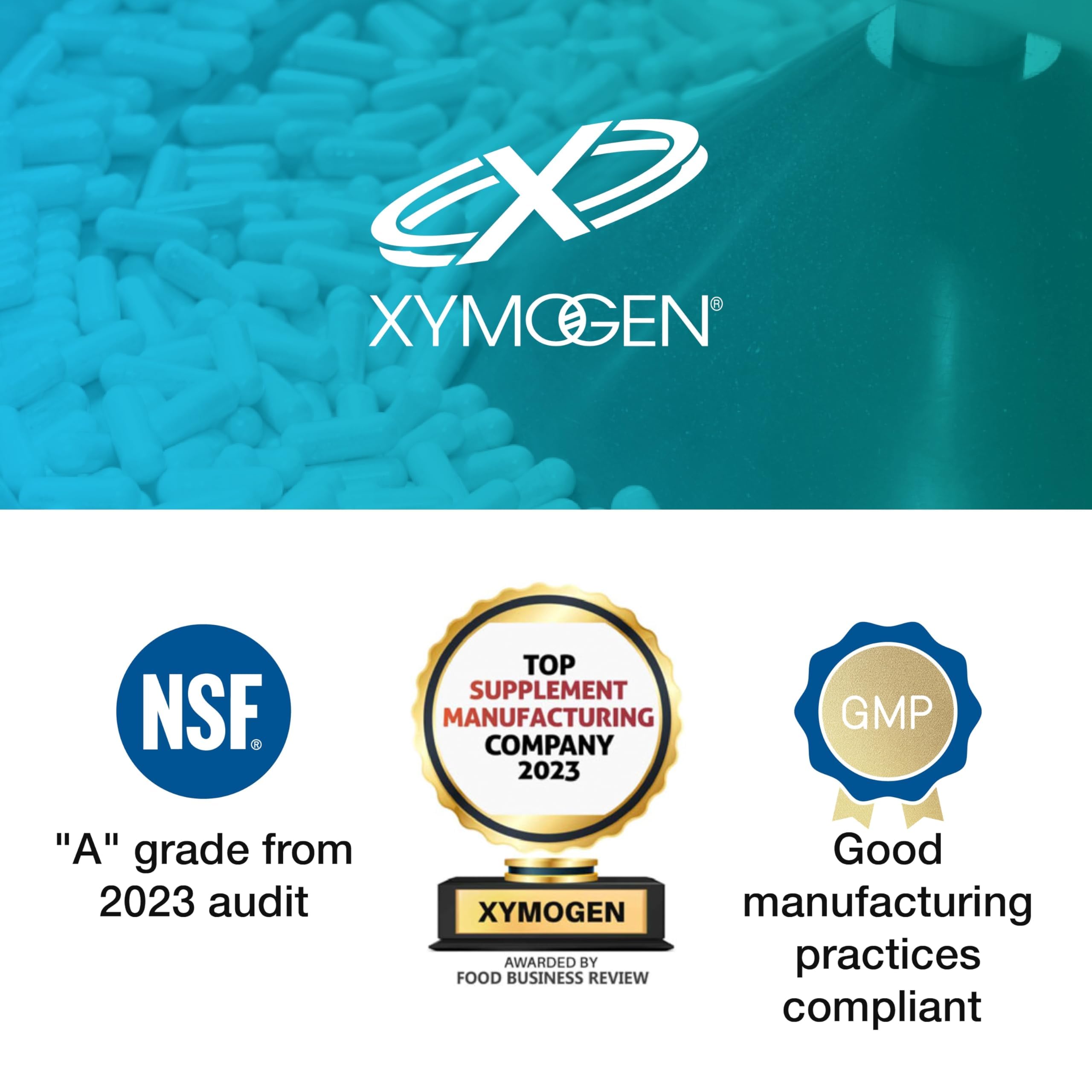 Xymogen Berberine HCL pouring capsules illustrating easy daily intake for metabolism support.