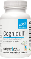 XYMOGEN Cogniquil bottle close-up showing easy-to-take capsules for daily focus