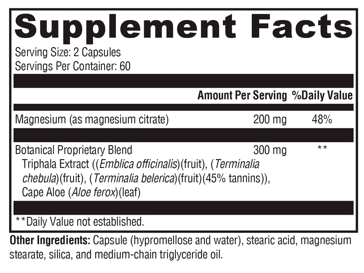 XYMOGEN ColonX bottle label highlighting magnesium citrate and triphala for gut balance