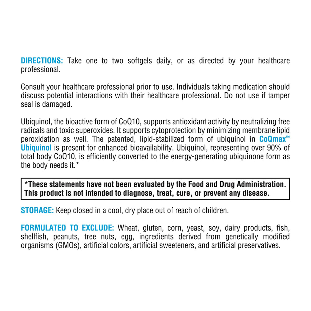 XYMOGEN CoQmax 200mg packaging box emphasizing allergen-free formulation.